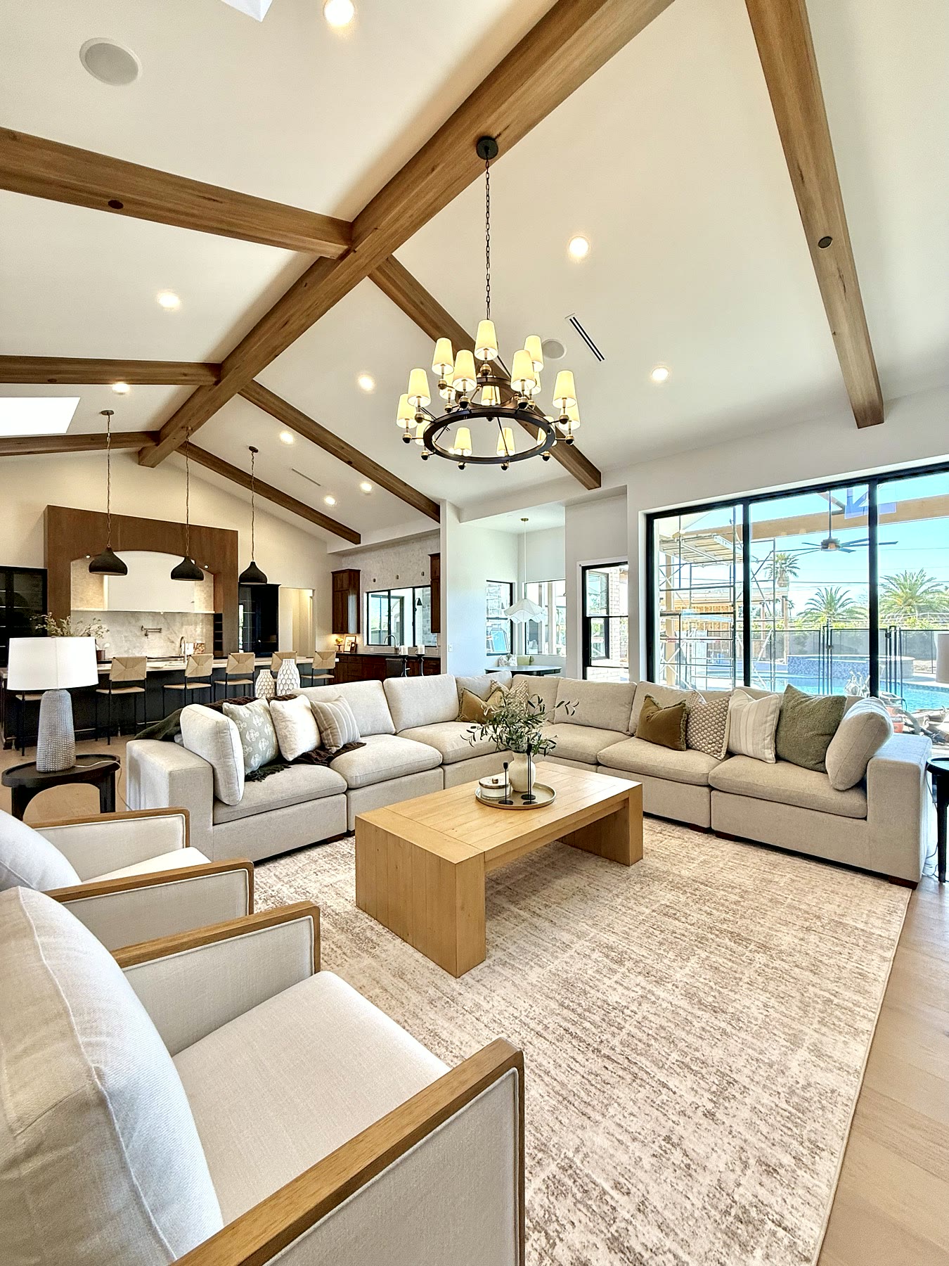Luxury living room staged with bright neutral furniture