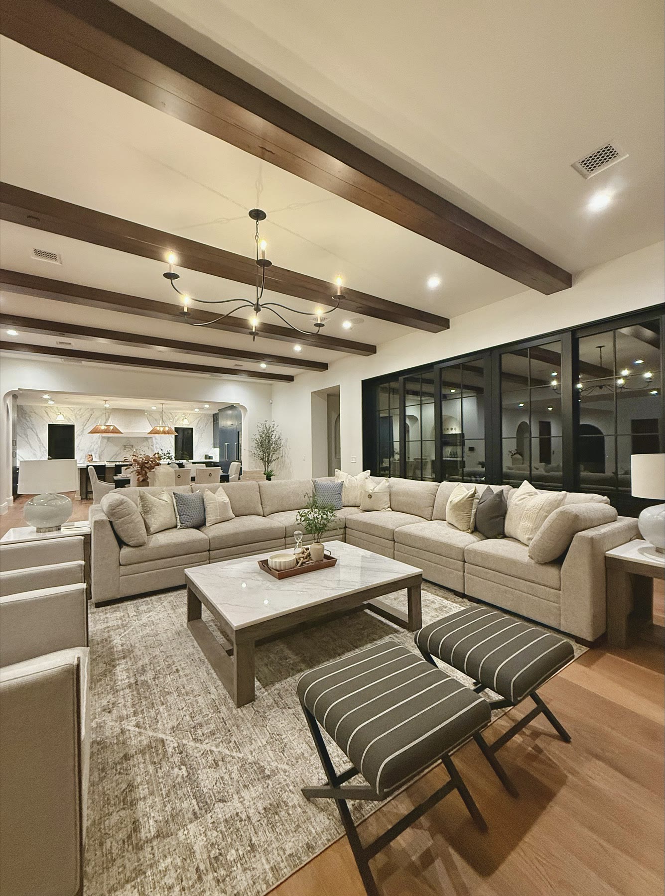Luxury Phoenix great room staged with refined neutral furnishings
