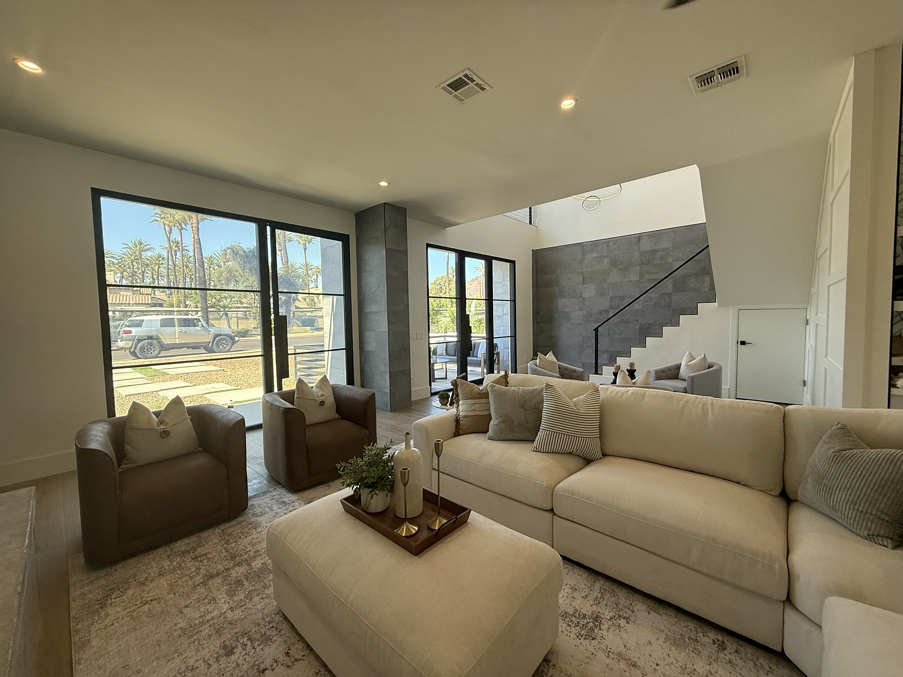 Scottsdale upscale living room staged with polished furnishings